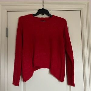 LA Gold Fuzzy Red High Low Crew Neck Sweater